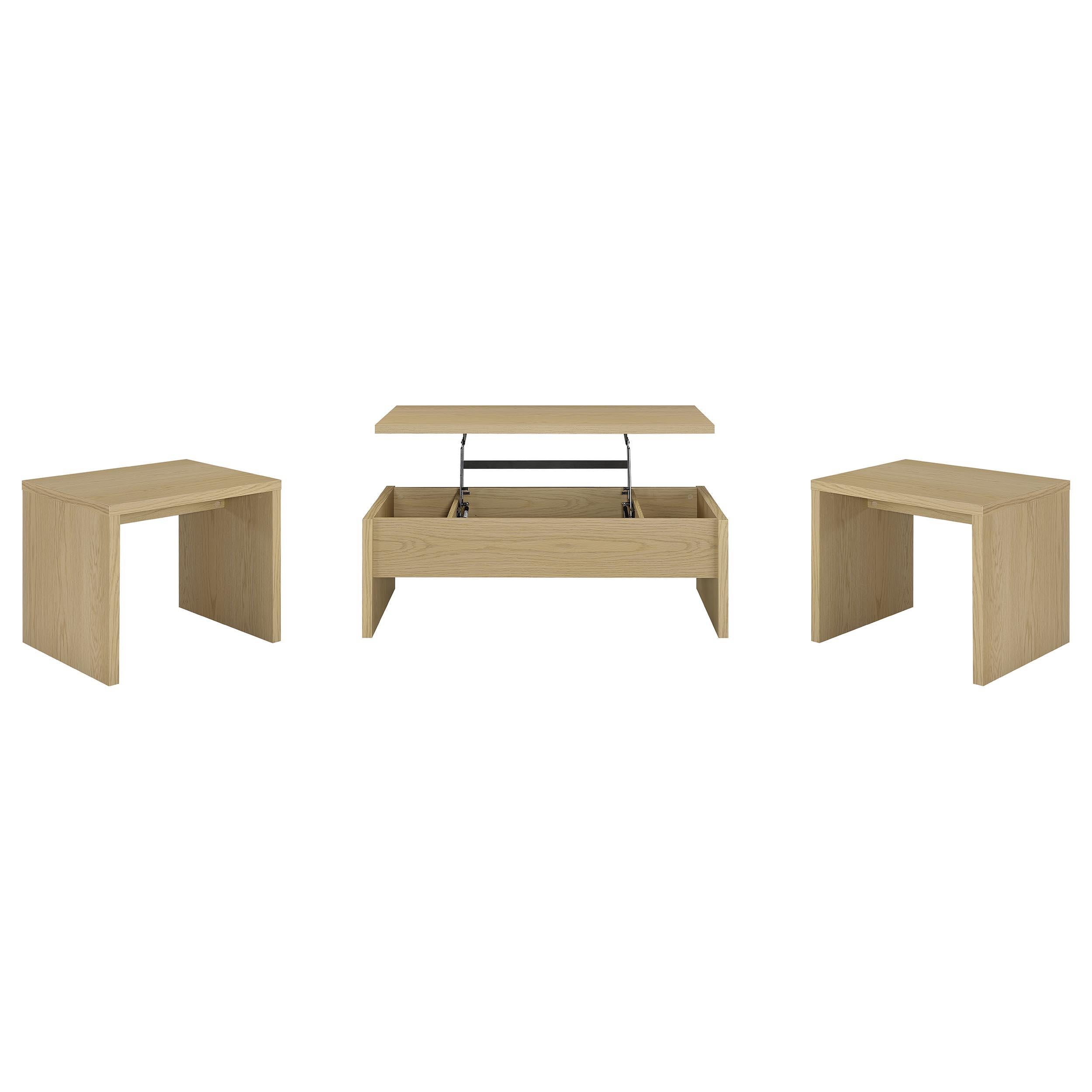 Coaster Furniture Canoga 706348-S3 3-piece Lift Top Cocktail Coffee Table Set - Light Oak IMAGE 1